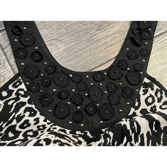 Lapis Beaded Black White Tunic Abstract Top Leopard 2 Layer Size L - Picture 3 of 11